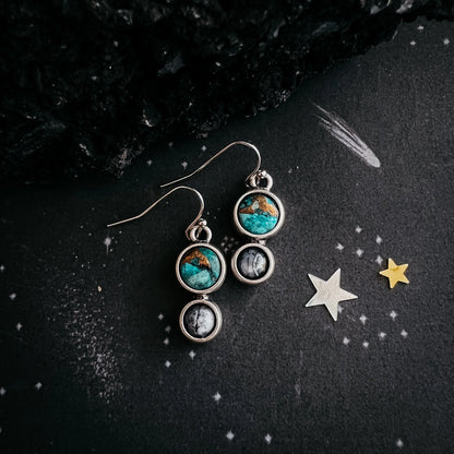 Earth and Moon Natural Stone Dangle Earrings - minbolu -