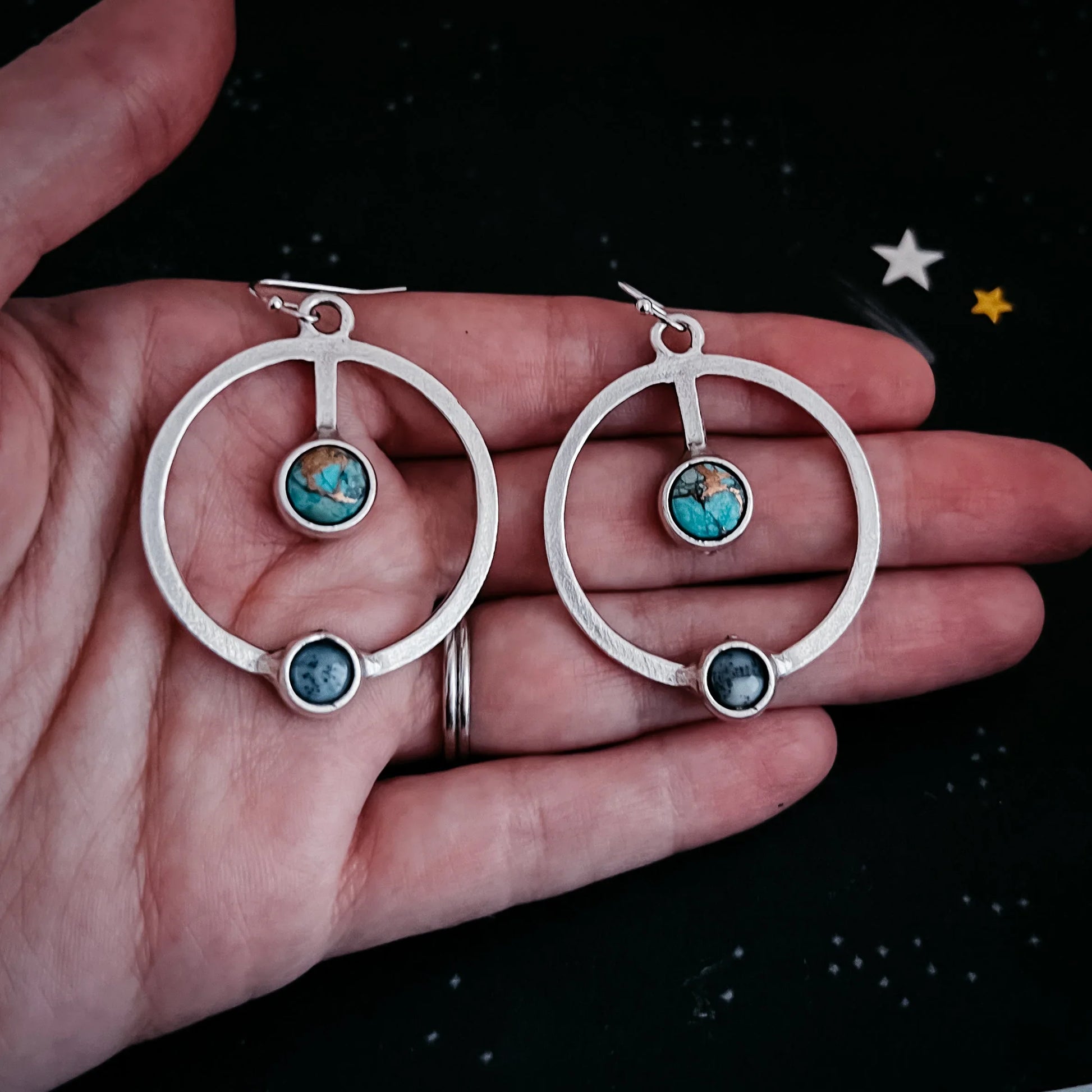 Artemis Earrings - Lunar Orbit Dangles with Natural Stones - minbolu -