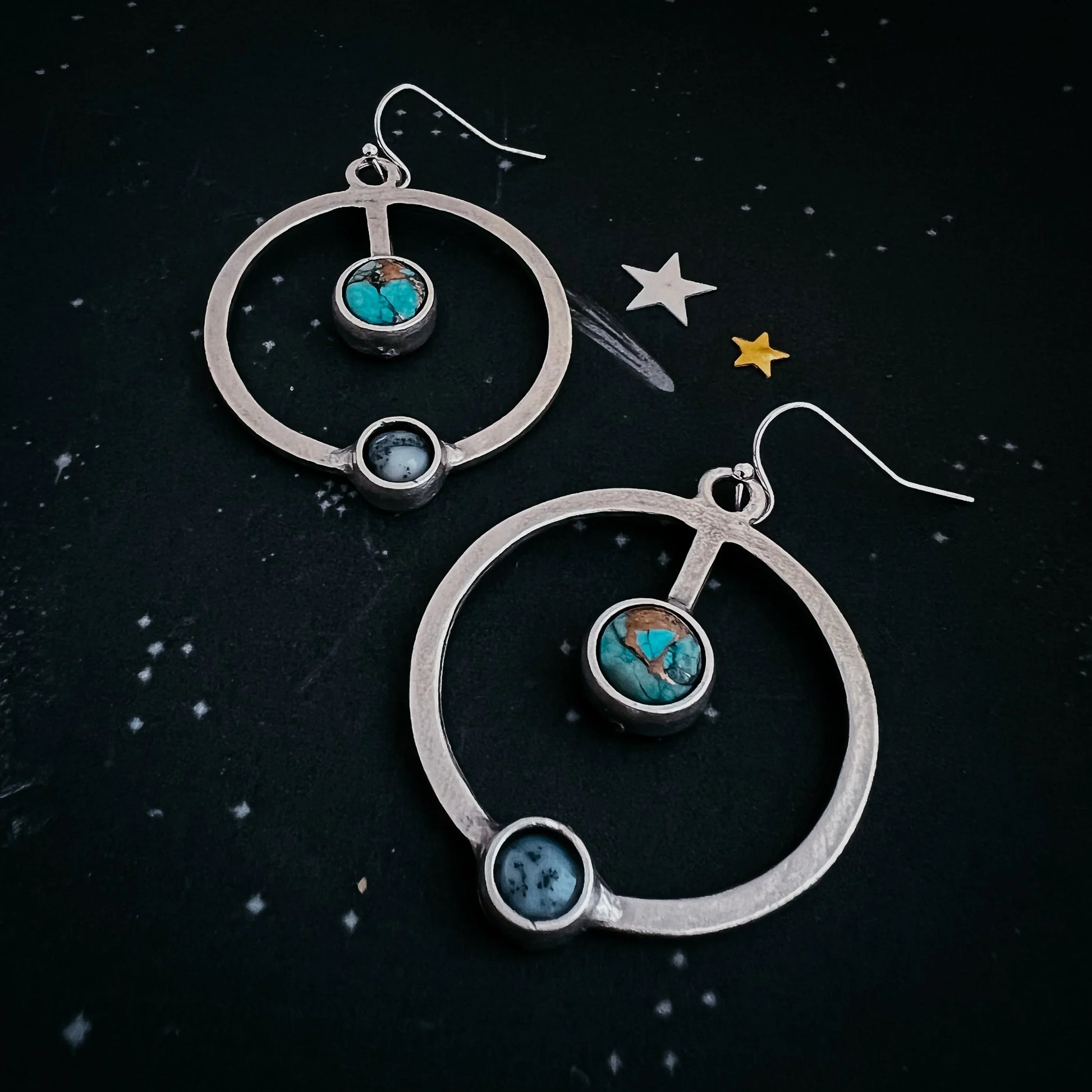 Artemis Earrings - Lunar Orbit Dangles with Natural Stones - minbolu -
