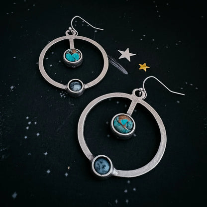 Artemis Earrings - Lunar Orbit Dangles with Natural Stones - minbolu -