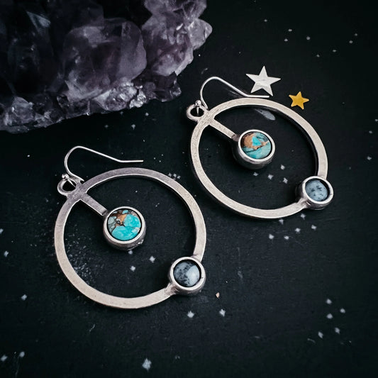Artemis Earrings - Lunar Orbit Dangles with Natural Stones - minbolu -