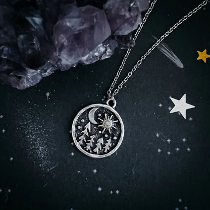 Starry Forest Night Pendant Necklace with Opal - minbolu -