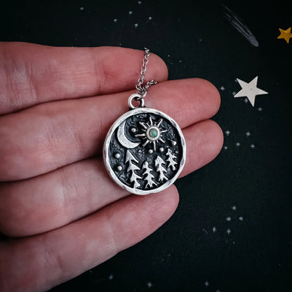 Starry Forest Night Pendant Necklace with Opal - minbolu -