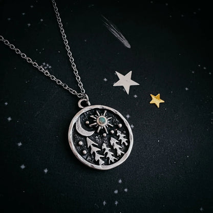 Starry Forest Night Pendant Necklace with Opal - minbolu -