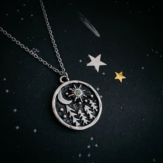 Starry Forest Night Pendant Necklace with Opal - minbolu -