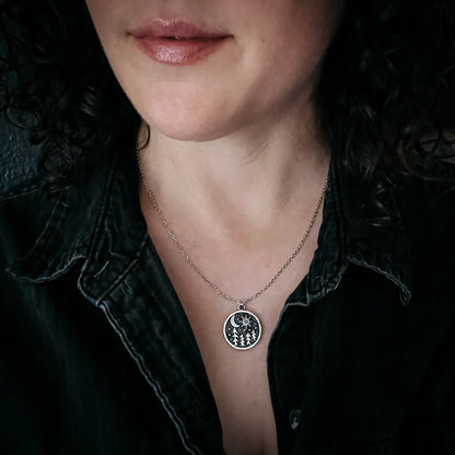 Starry Forest Night Pendant Necklace with Opal - minbolu -