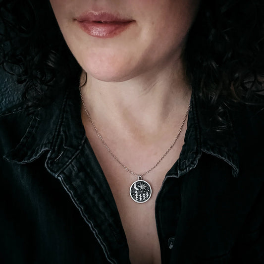 Starry Forest Night Pendant Necklace with Opal - minbolu -