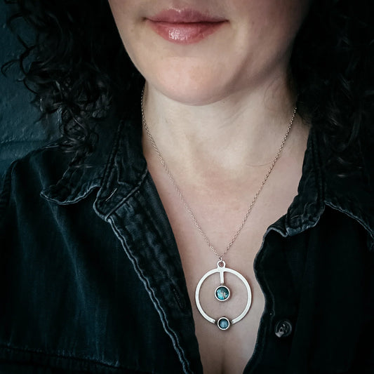Artemis Necklace - Lunar Orbit Pendant with Natural Stones - minbolu -