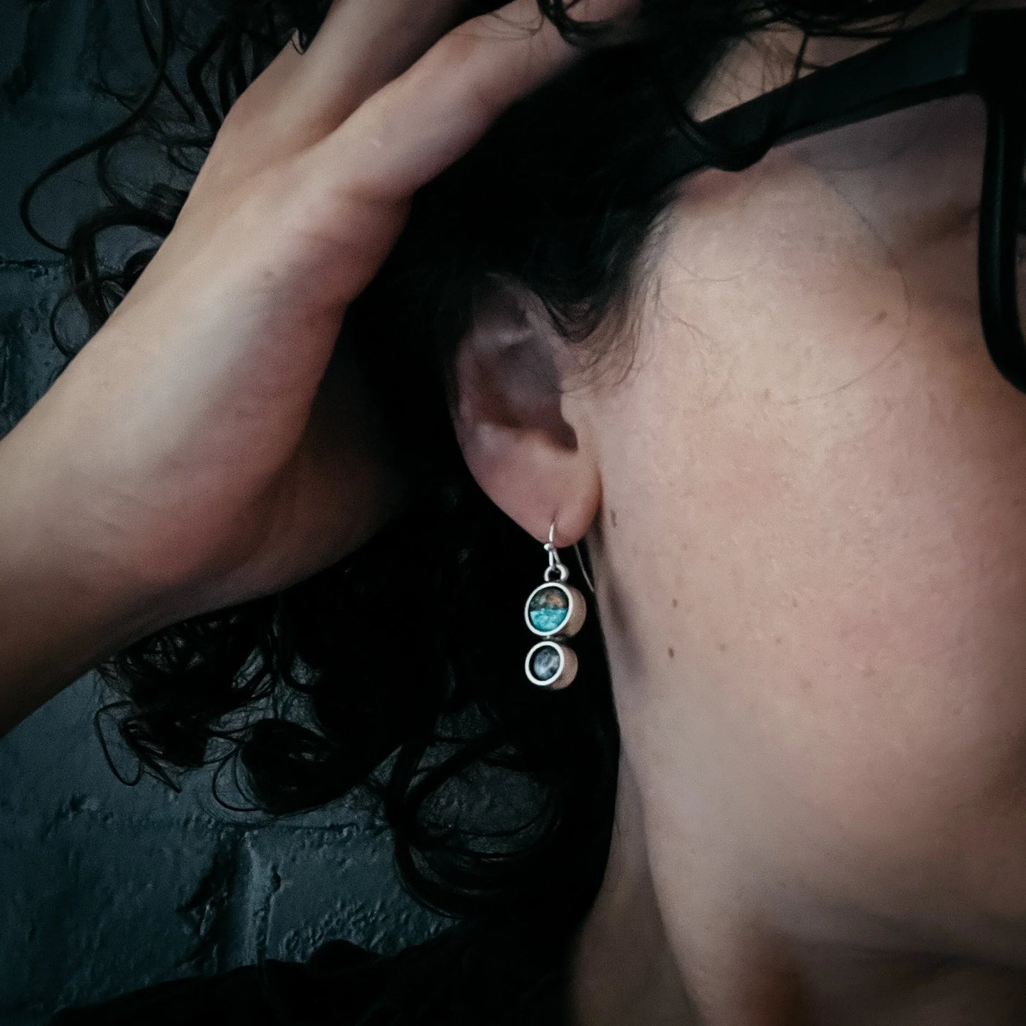 Earth and Moon Natural Stone Dangle Earrings - minbolu -