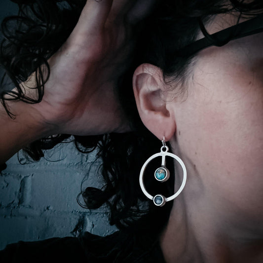 Artemis Earrings - Lunar Orbit Dangles with Natural Stones - minbolu -