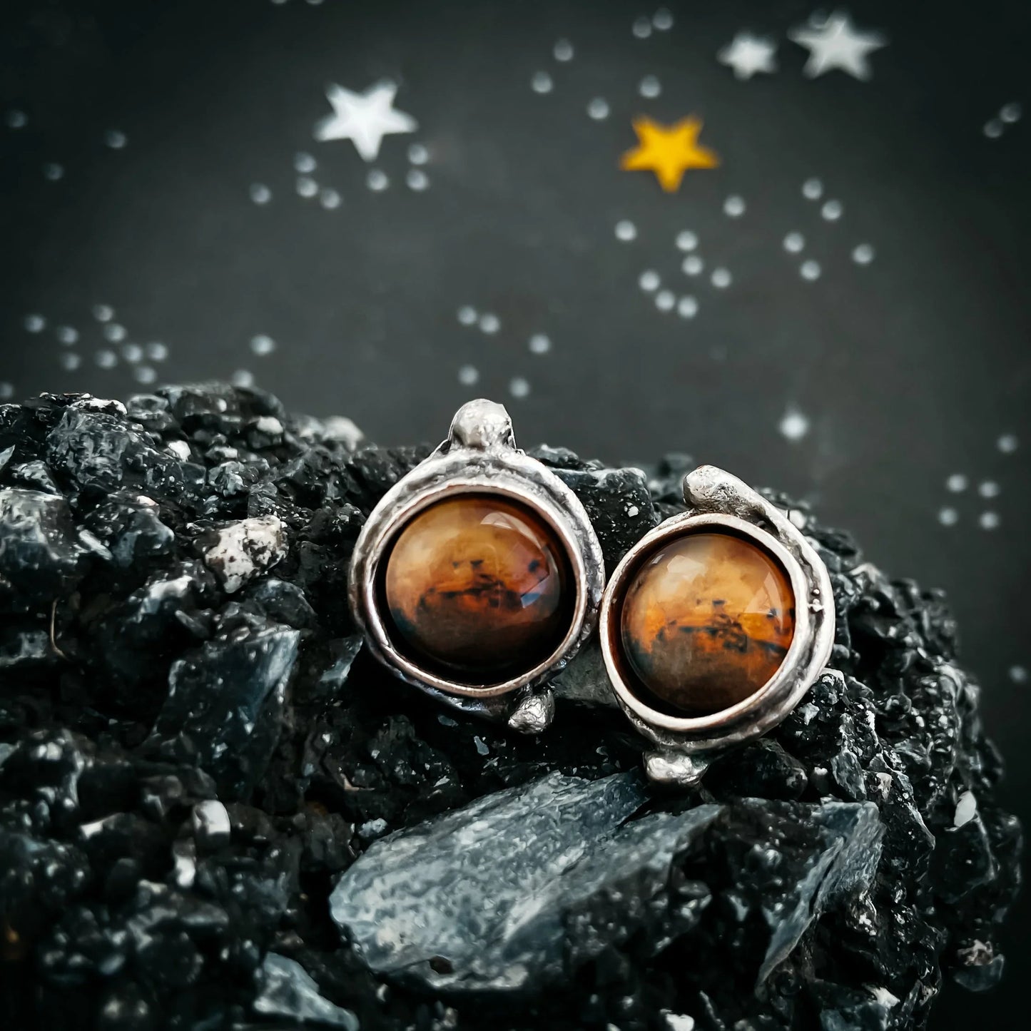 Mars and Moons Earrings - Stud or Leverback - minbolu -