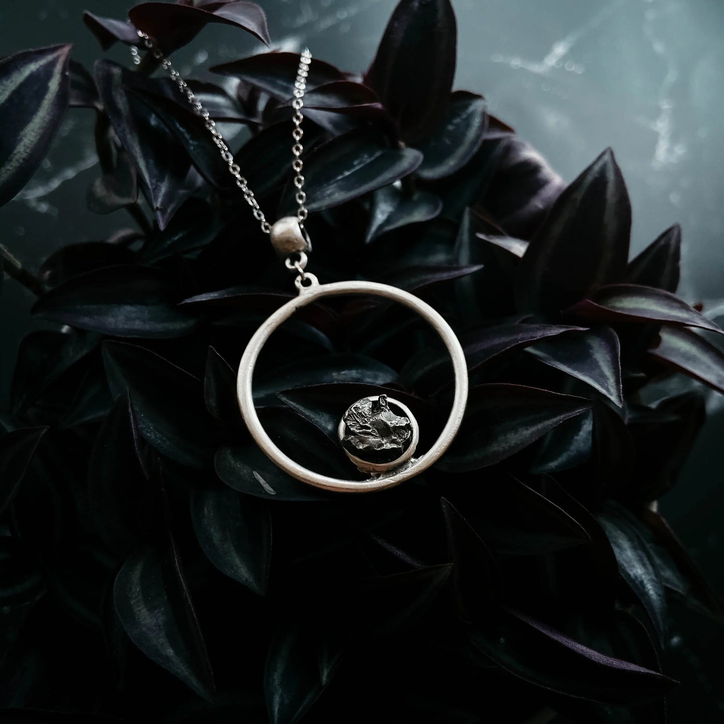 Meteorite Jewelry Set - Circle Necklace and Earrings - minbolu -