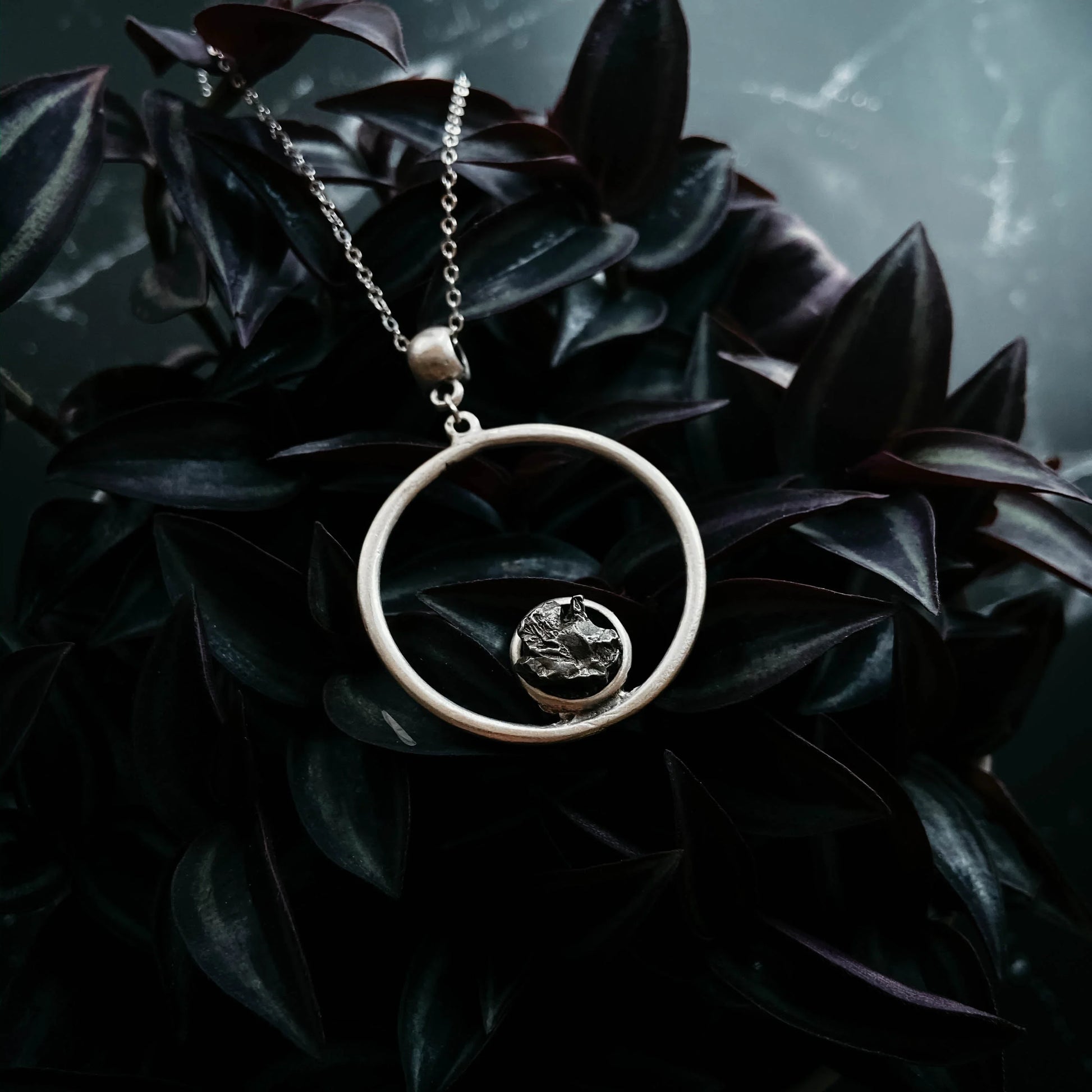 Meteorite Jewelry Set - Circle Necklace and Earrings - minbolu -