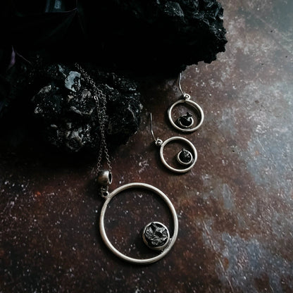 Meteorite Jewelry Set - Circle Necklace and Earrings - minbolu -