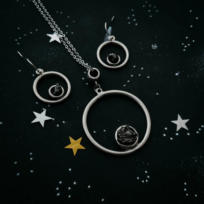 Meteorite Jewelry Set - Circle Necklace and Earrings - minbolu -