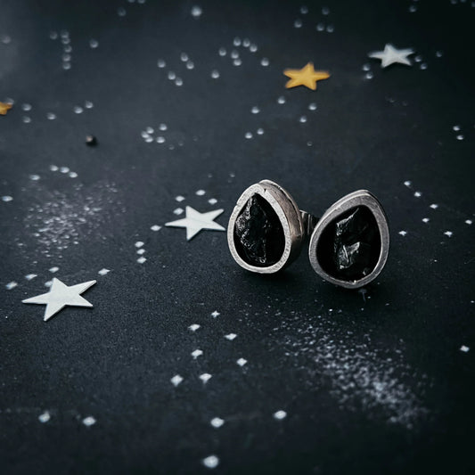 Pear Shaped Teardrop Meteorite Stud Earrings - minbolu -