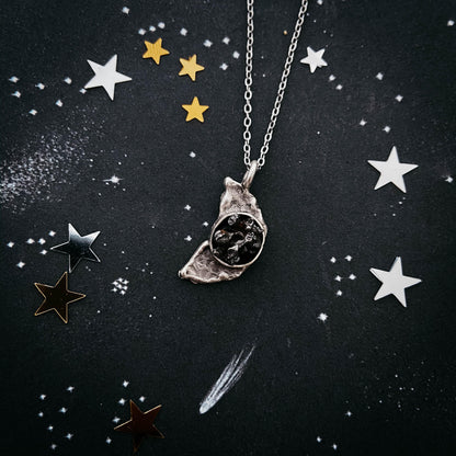Crescent Moon Necklace with Authentic Meteorite - minbolu -