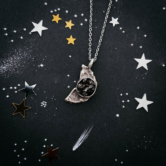 Crescent Moon Necklace with Authentic Meteorite - minbolu -