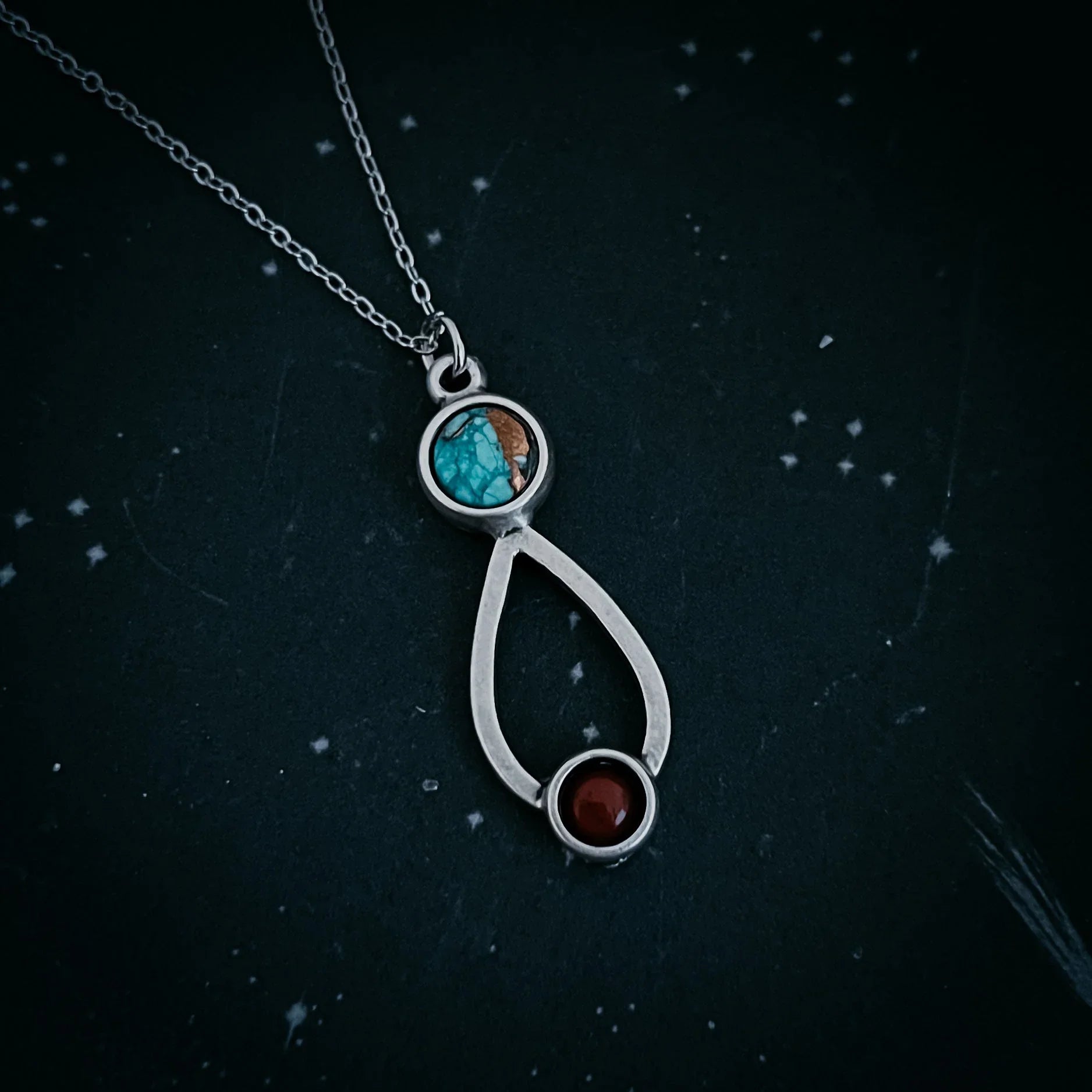 Journey to Mars Necklace - Copper Chrysocolla Earth and Red Jasper Mars - minbolu -