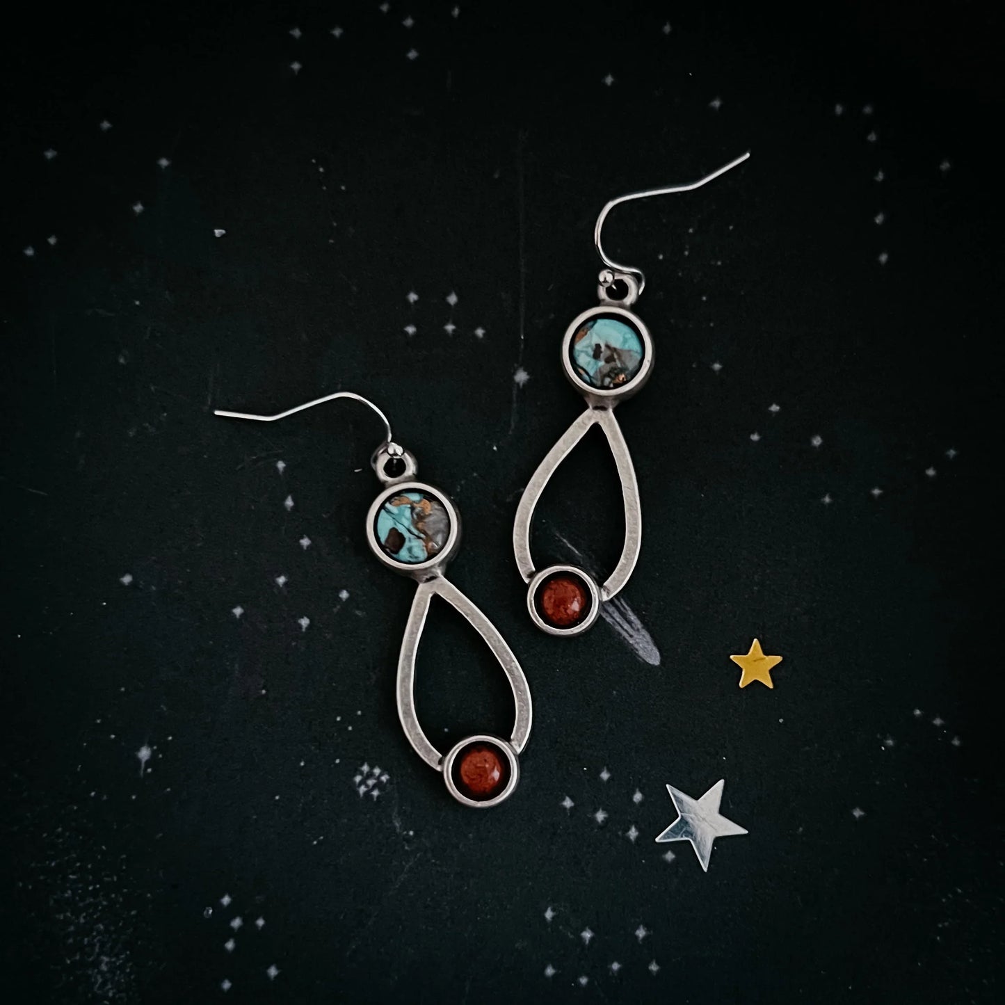 Journey to Mars Earrings - Copper Chrysocolla Earth and Red Jasper Mars - minbolu -