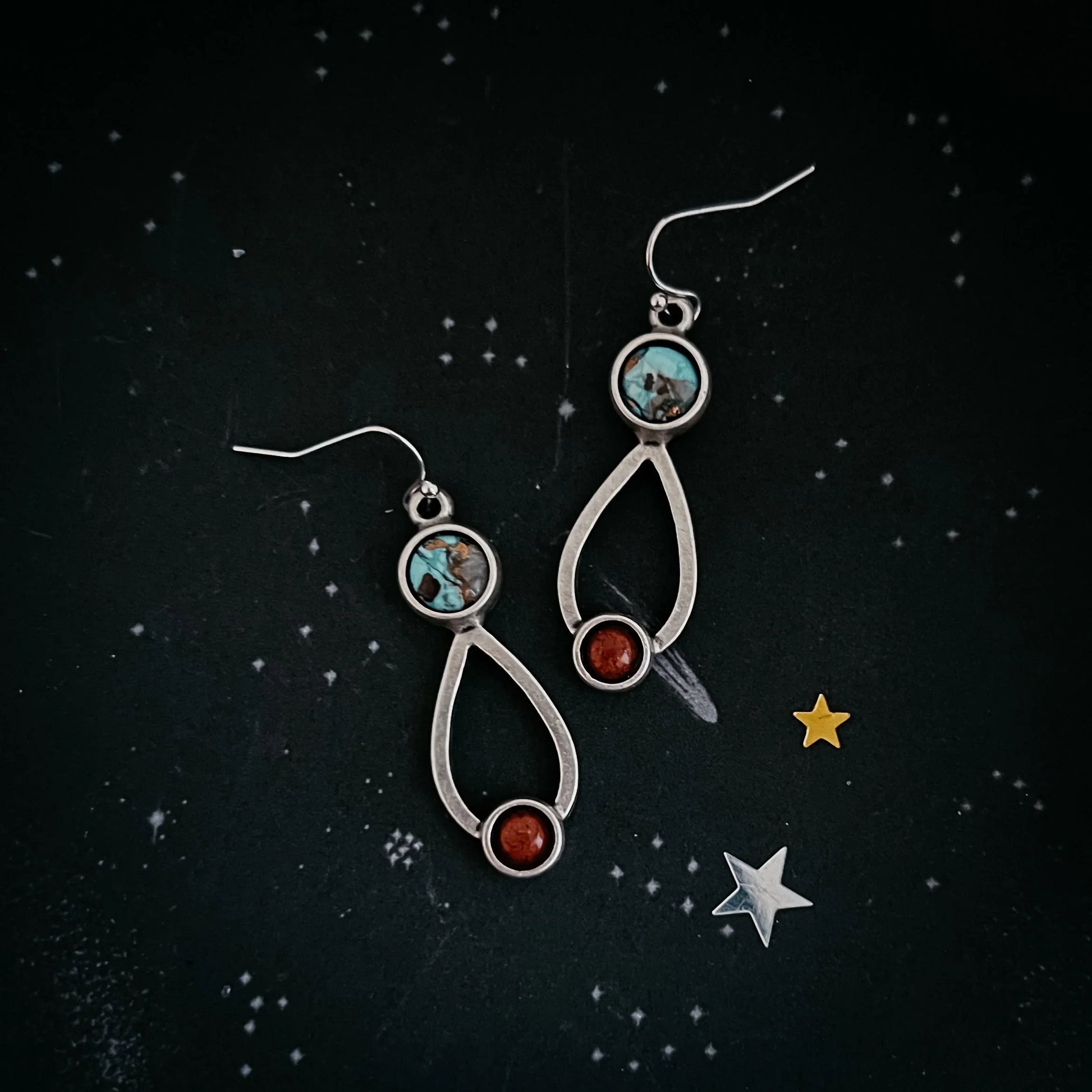 Journey to Mars Earrings - Copper Chrysocolla Earth and Red Jasper Mars - minbolu -