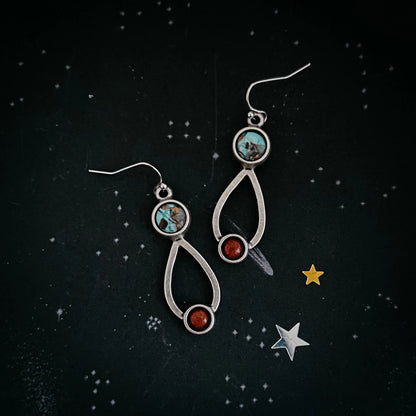 Journey to Mars Earrings - Copper Chrysocolla Earth and Red Jasper Mars - minbolu -