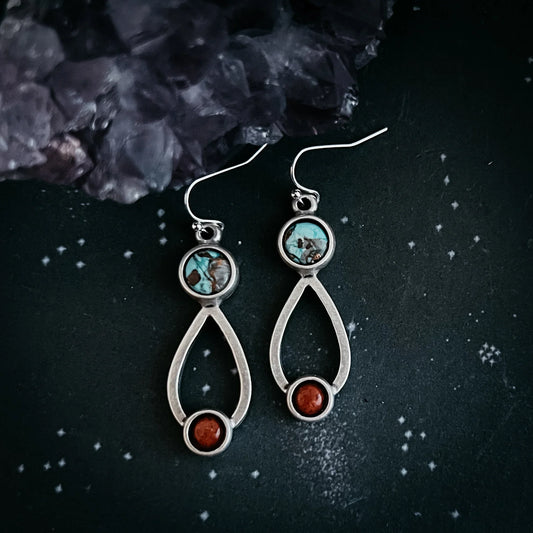 Journey to Mars Earrings - Copper Chrysocolla Earth and Red Jasper Mars - minbolu -