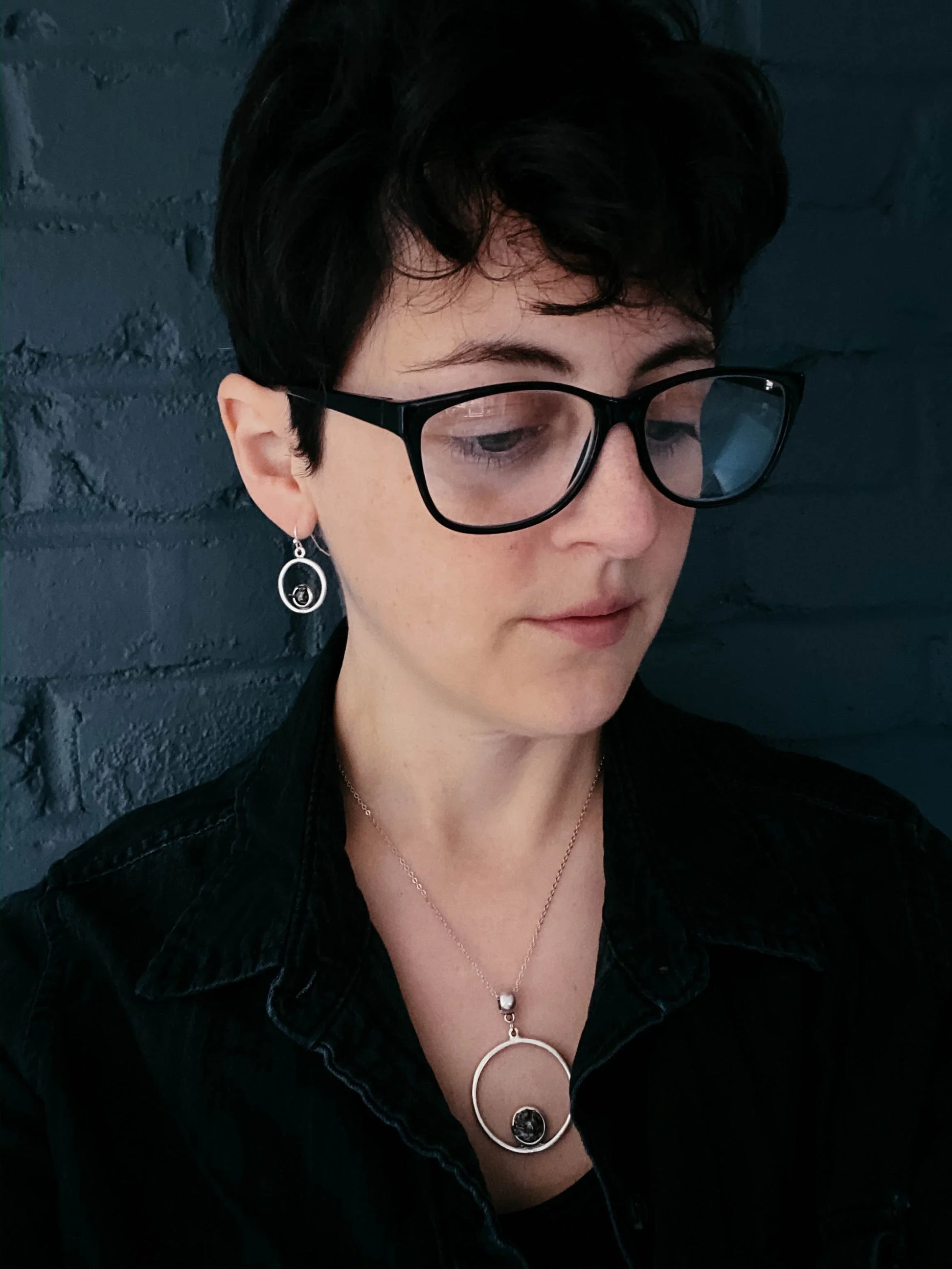Meteorite Jewelry Set - Circle Necklace and Earrings - minbolu -