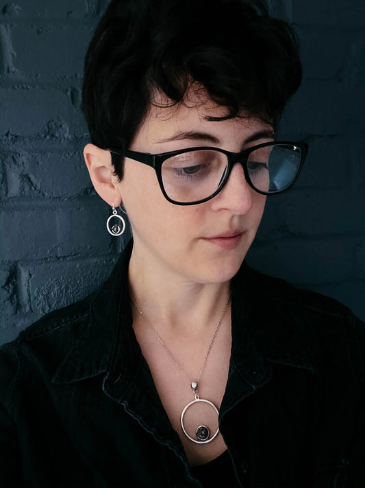 Meteorite Jewelry Set - Circle Necklace and Earrings - minbolu -