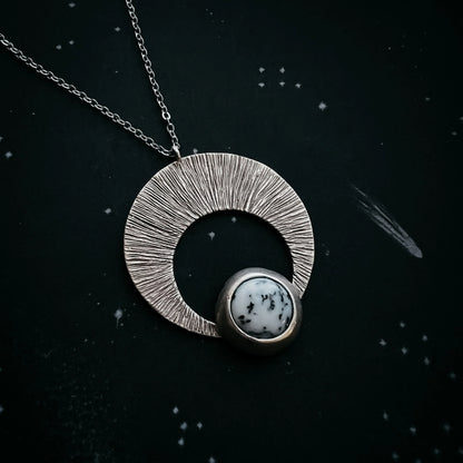 Crescent Moon Pendant with Dendritic Agate - minbolu -