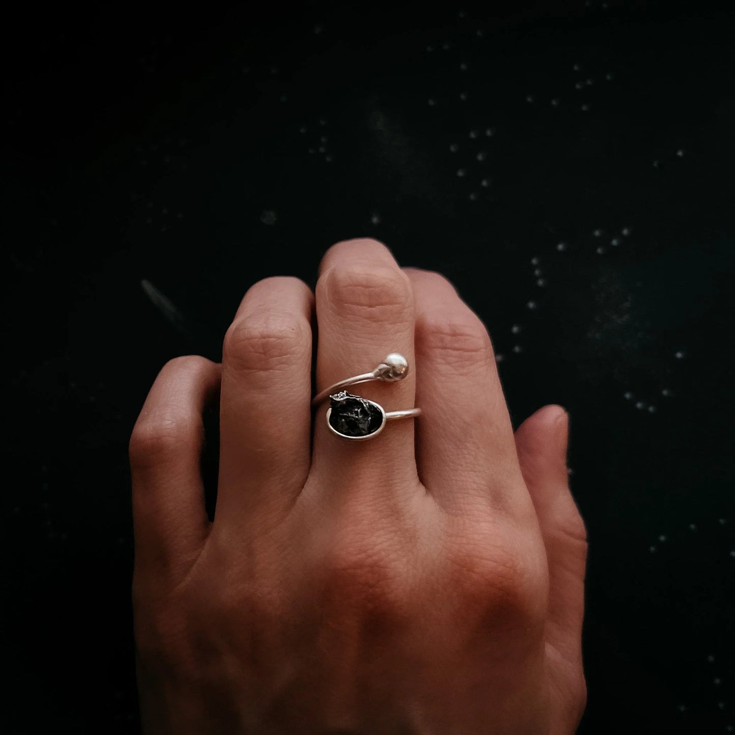 Dainty Oval Wrap Ring with Authentic Raw Meteorite - minbolu -