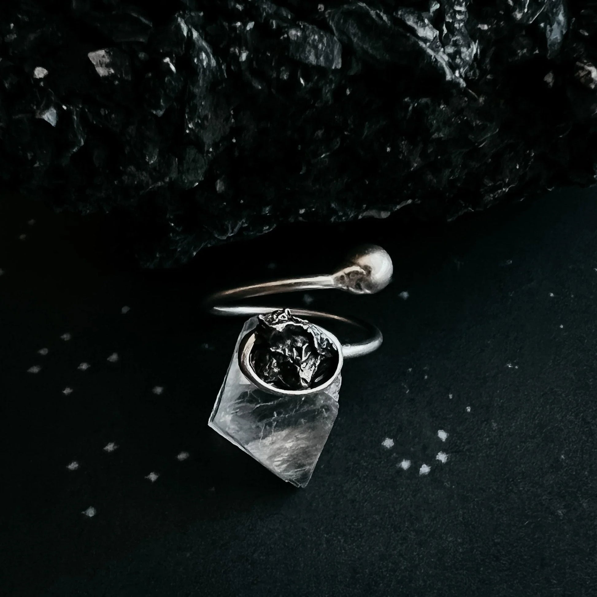 Dainty Oval Wrap Ring with Authentic Raw Meteorite - minbolu -