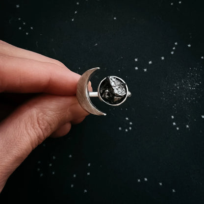 Crescent Moon Wrap Ring with Authentic Meteorite - minbolu -