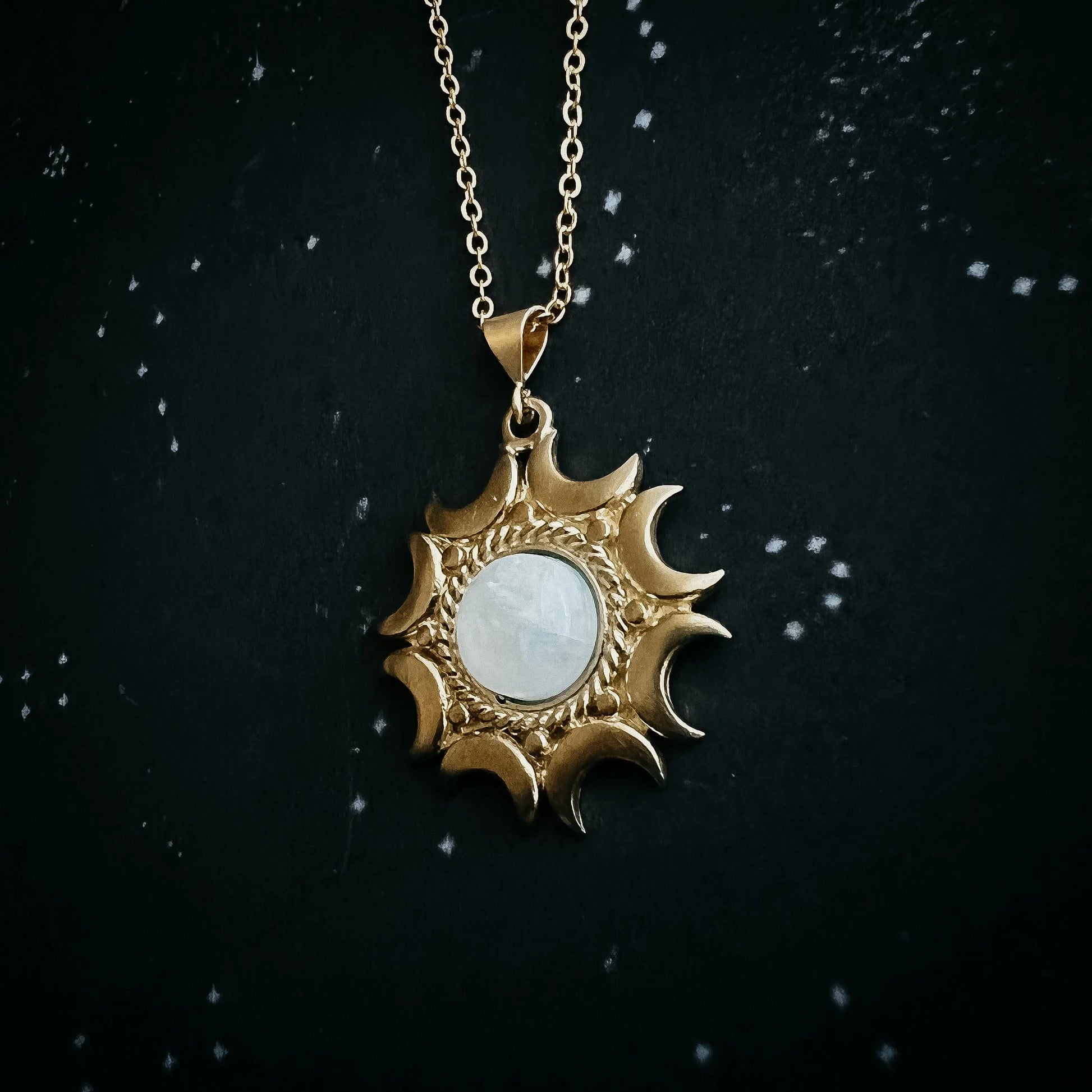 Lunar Witch Necklace - Rainbow Moonstone Pendant - minbolu -
