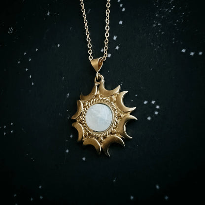 Lunar Witch Necklace - Rainbow Moonstone Pendant - minbolu -