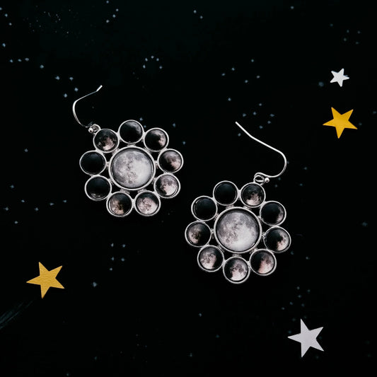Moon Phases Halo Dangle Earrings - minbolu -