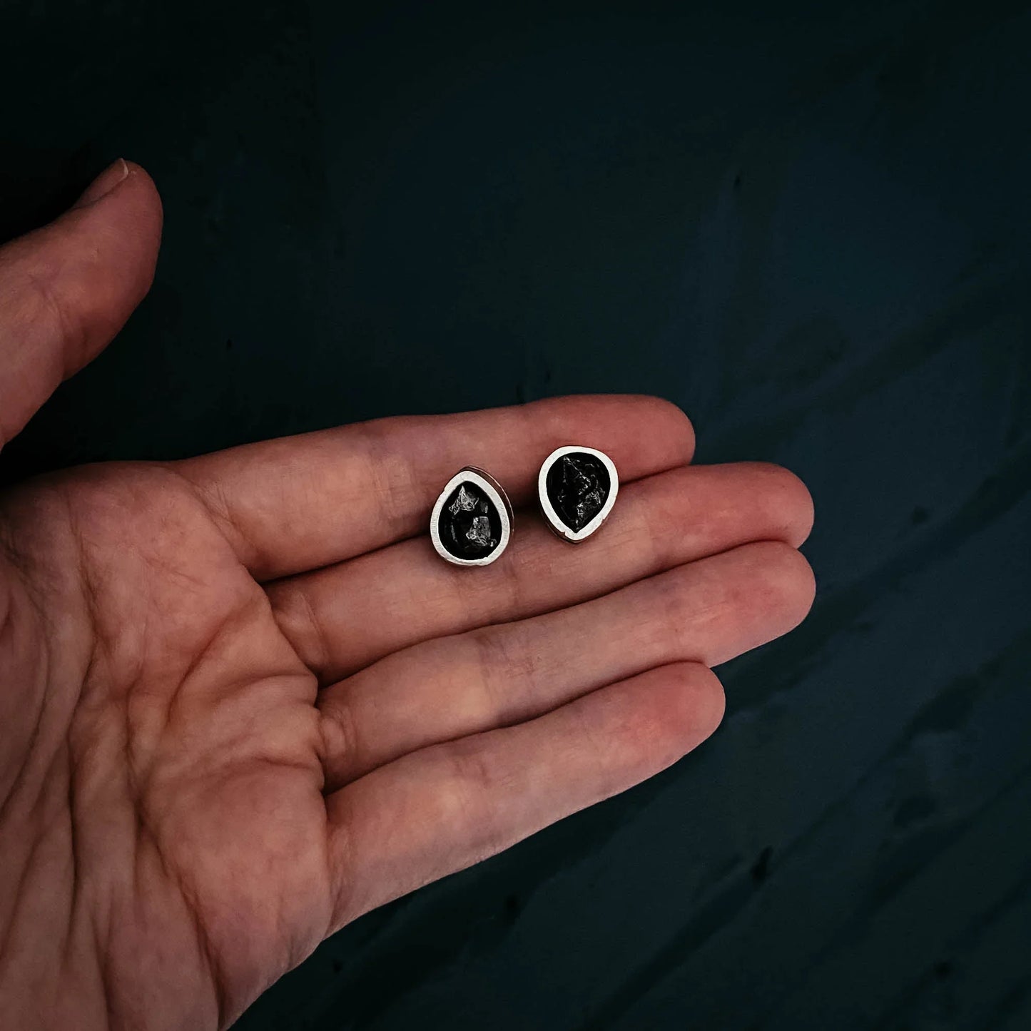Pear Shaped Teardrop Meteorite Stud Earrings - minbolu -