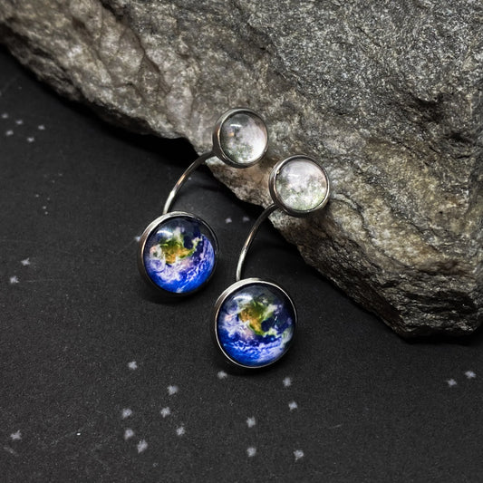 Earth and Moon Ear Jacket Earrings - minbolu -