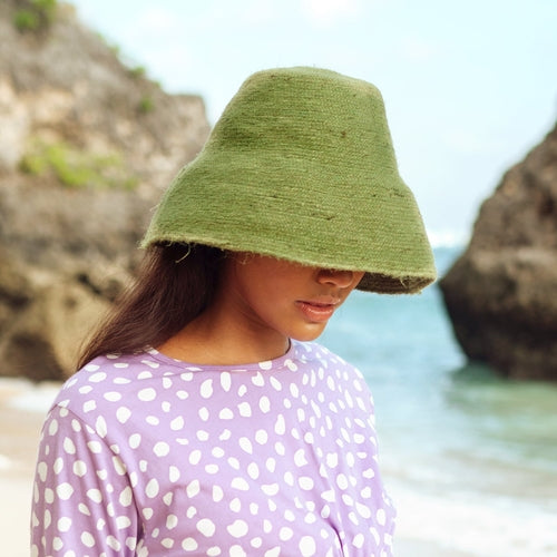 NAOMI Jute Clochet Straw Hat in Matcha Green - minbolu -