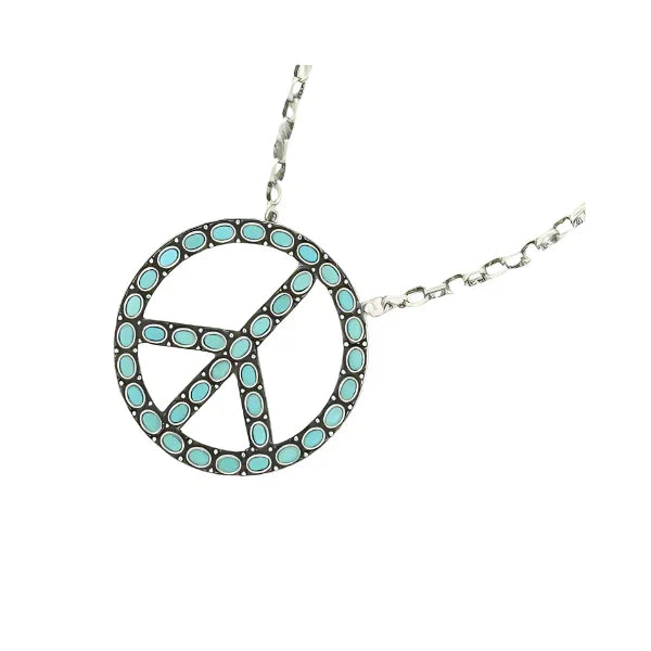 Western Jeweled Peace Sign Pendant Necklace | Boho Peace Necklace - minbolu -