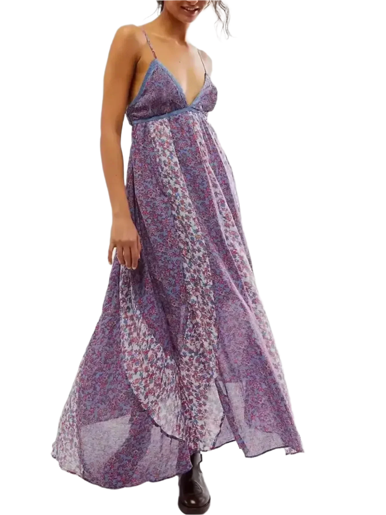 Bloom & Breeze Floral V-Neck Maxi Cami Dress - minbolu -