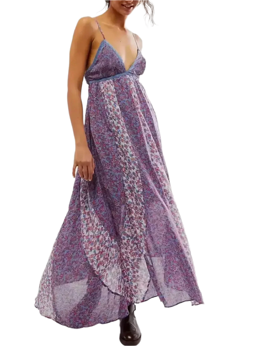 Bloom & Breeze Floral V-Neck Maxi Cami Dress - minbolu -