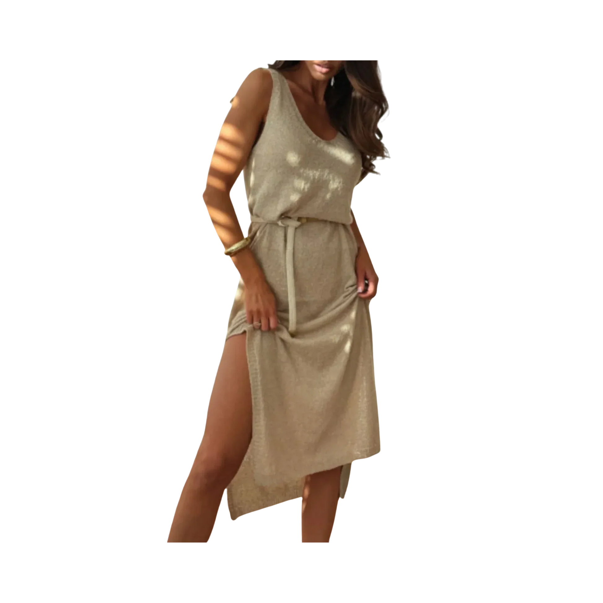 Boho-Chic Slit Midi Sweater Dress - minbolu -