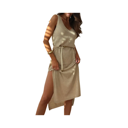 Boho-Chic Slit Midi Sweater Dress - minbolu -