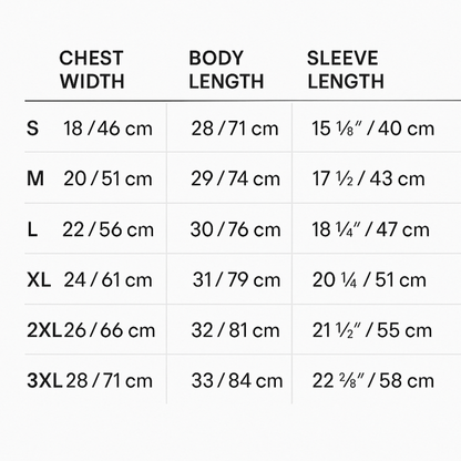 Size Chart - Unisex T-Shirt Measurements