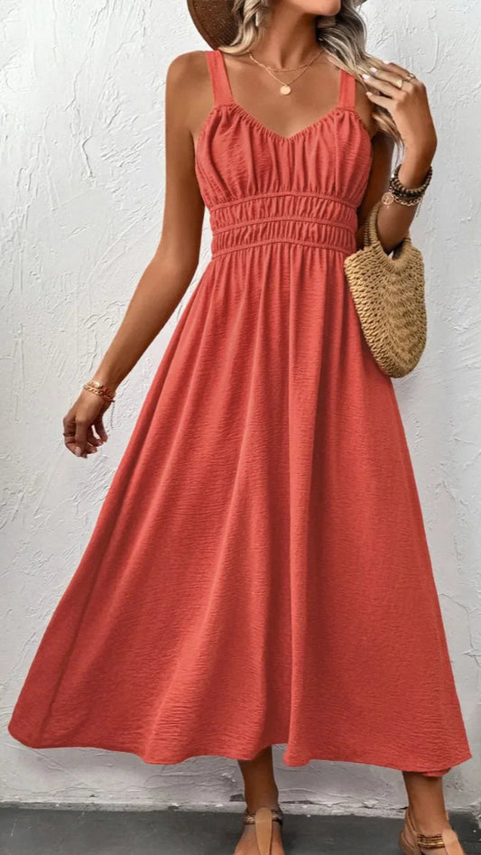Boho Midi Cami Dress with Wide Straps - minbolu -