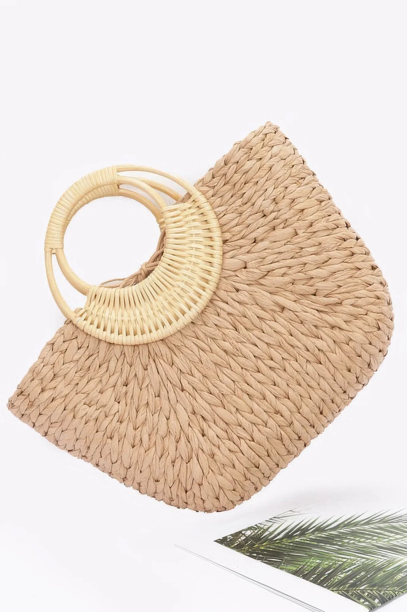 Faux Straw Bamboo Handle Tote Bag - minbolu -