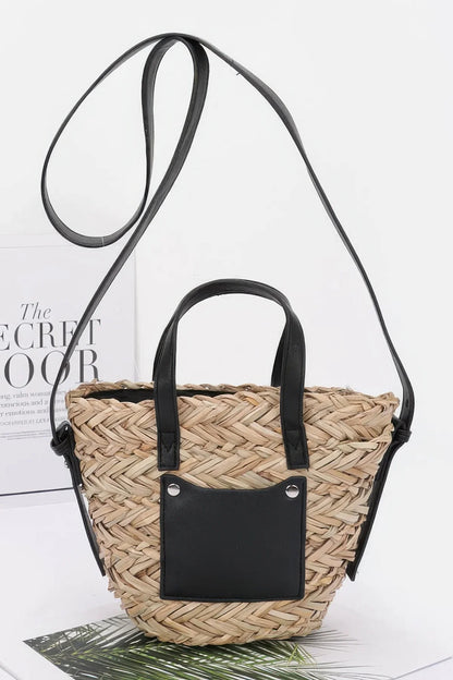 Faux Straw Small Tote Bag - minbolu -