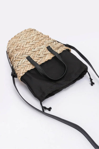 Faux Straw Small Tote Bag - minbolu -