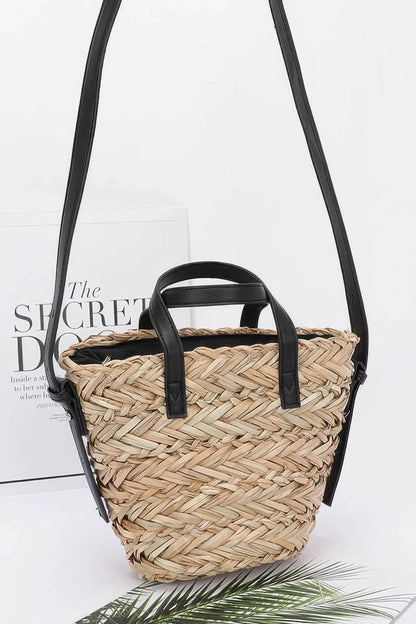 Faux Straw Small Tote Bag - minbolu -